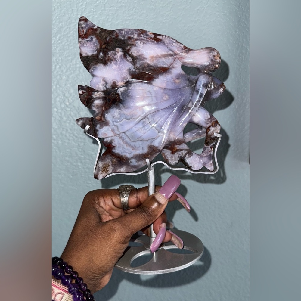 Blue Flower Agate Fairy and Custom Stand - BLUEFLWRAGTFRY-001 - Picture 6 of 14